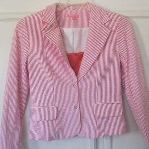 Vintage Sam TY seersucker jacket, pink & white, Sz 2